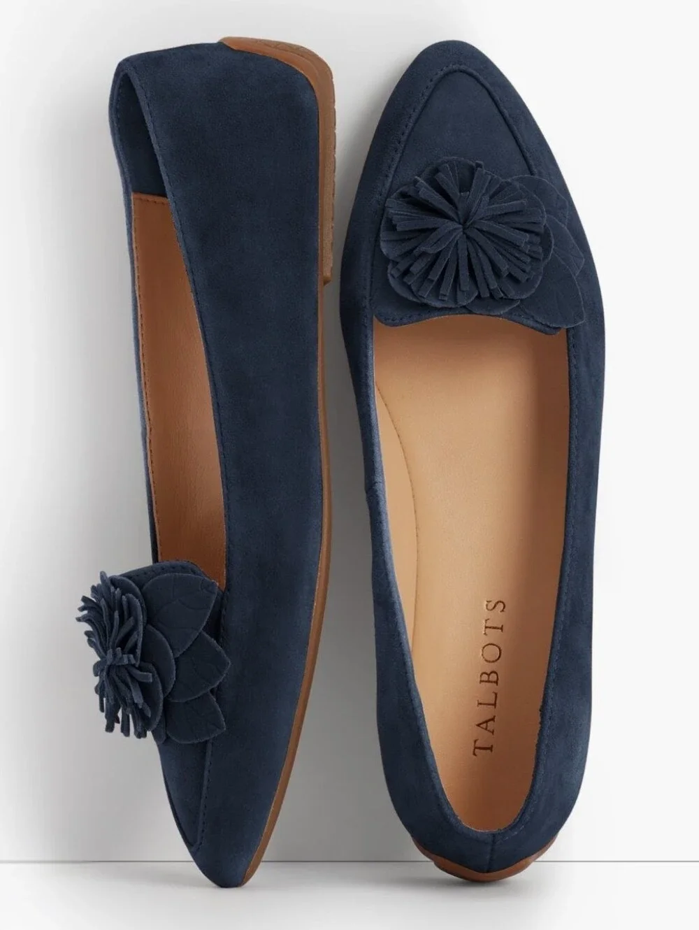 Talbots Women's Francesca Flower Suede Driving Moccasins Slip-On Flats Navy 5.5